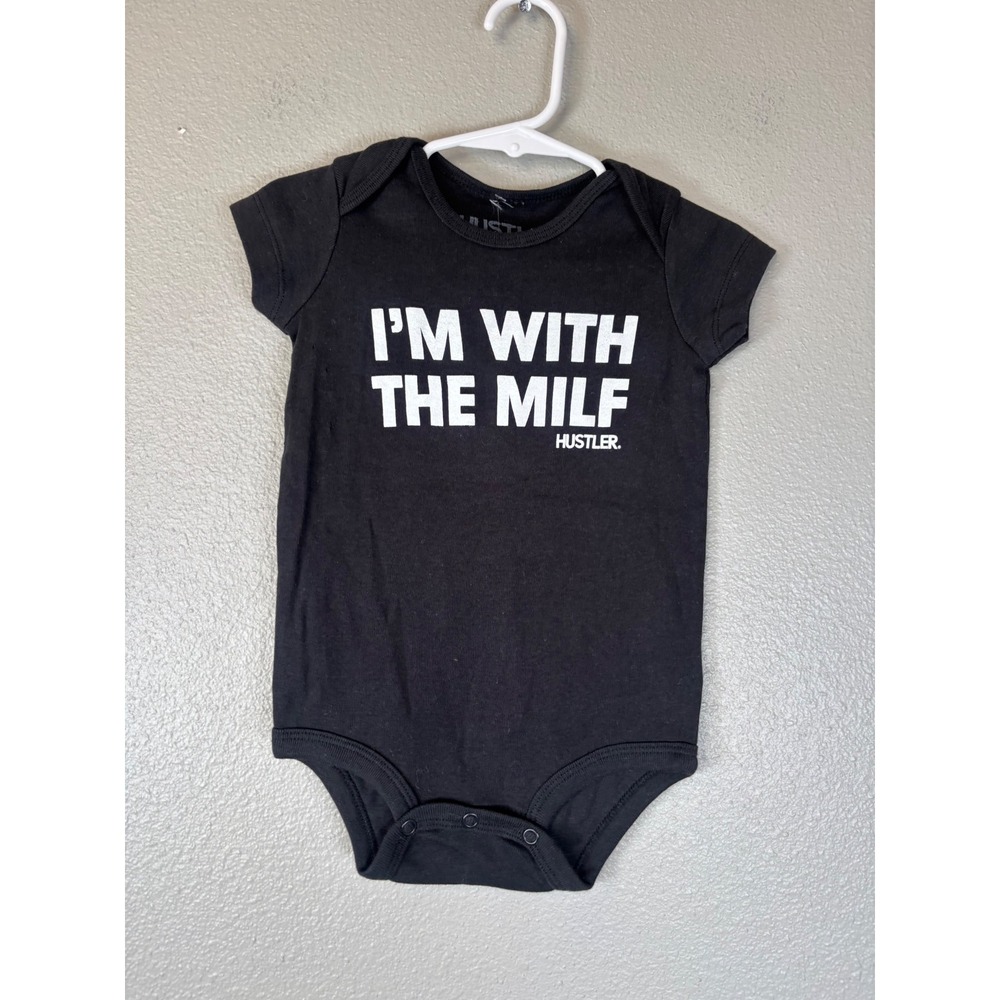 Hustler I'm With The MILF Baby Bodysuit Black 12M NWT Funny Graphic Romper